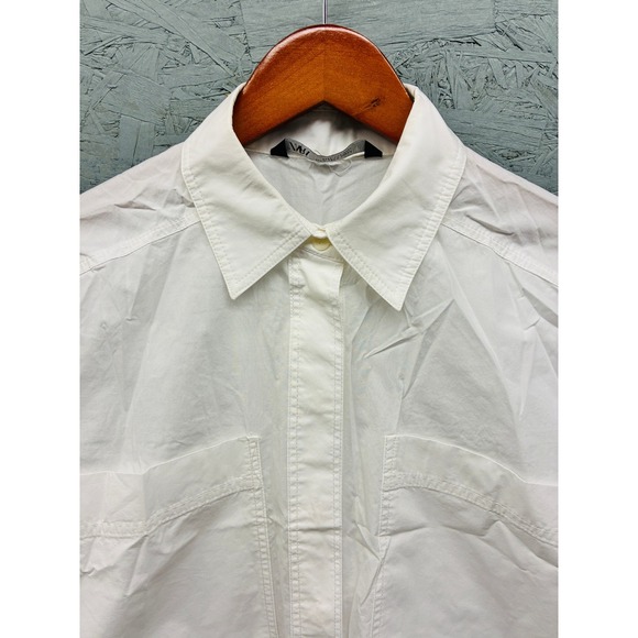 Zara Button Up Shirt Women's M White Cropped Boxy Short Sleeve Casual Top - Picture 2 of 10